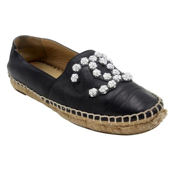 Chanel Espadrilles 36 Lambskin Leather Studded Cc Camellia Flats CC-S0207P-C031 - Picture 6 of 11